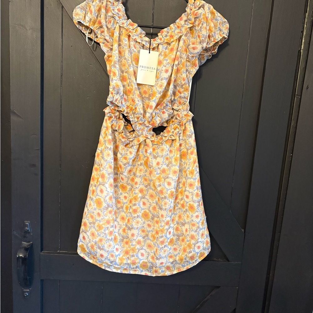 Promesa Yellow Floral Ruffle Tie-Waist Mini Dress